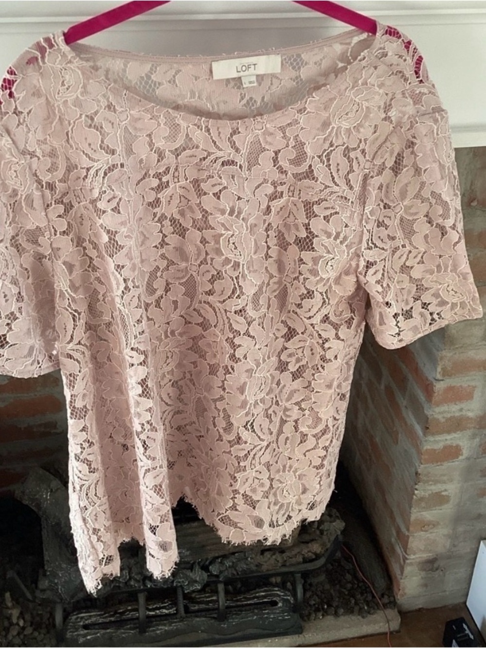 Ann Taylor LOFT Blush Nude Lace Sheer Blouse size Large - Picture 3 of 4